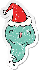 christmas distressed sticker cartoon of kawaii ghost