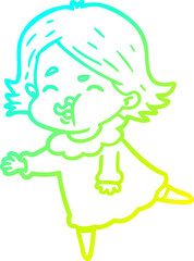 cold gradient line drawing cartoon girl pulling face