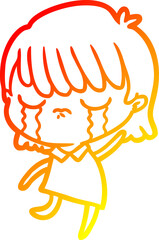 warm gradient line drawing cartoon woman crying