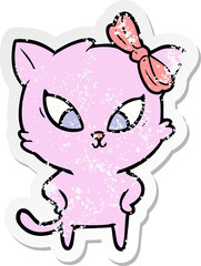 distressed sticker of a cartoon cat