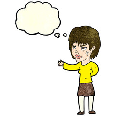 cartoon woman with sticking plaster on face with thought bubble