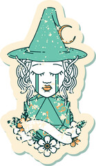 crying elf mage character face with natural one D20 roll illustration