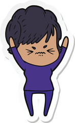 sticker of a cartoon frustrated woman