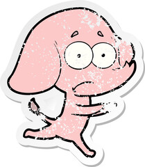 distressed sticker of a cartoon unsure elephant running away