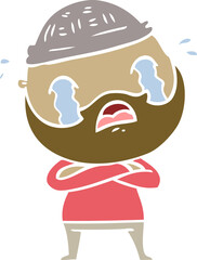 flat color style cartoon bearded man crying