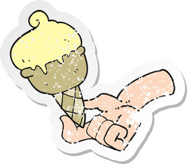 retro distressed sticker of a cartoon ice cream