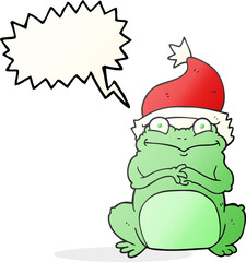 speech bubble cartoon frog wearing christmas hat