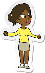 sticker of a cartoon pretty woman explaining something