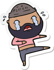 sticker of a cartoon bearded dancer crying