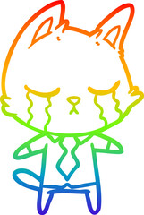 rainbow gradient line drawing crying cartoon office worker cat
