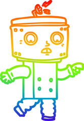 rainbow gradient line drawing cartoon robot pointing