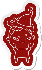 cartoon  sticker of a woman wearing santa hat