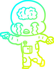 cold gradient line drawing cartoon big brain alien crying