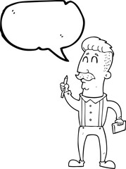 speech bubble cartoon man with notebook
