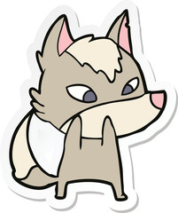 sticker of a shy cartoon wolf