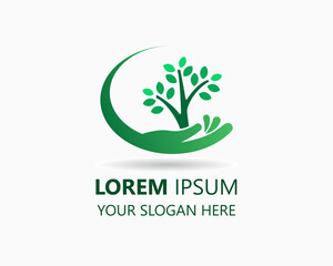 save nature logo design template. combine hand and tree icon vector