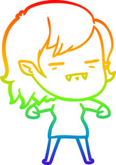rainbow gradient line drawing cartoon undead vampire girl