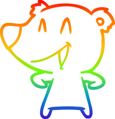 rainbow gradient line drawing laughing bear cartoon