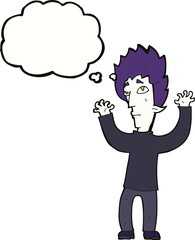 cartoon vampire giving up with thought bubble