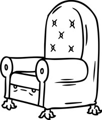line drawing doodle of a blue arm chair