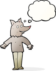 cartoon happy werewolf with thought bubble