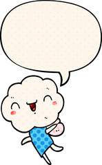 cute cartoon cloud head creature and speech bubble in comic book style