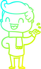 cold gradient line drawing cartoon happy man