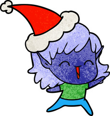 textured cartoon of a elf girl wearing santa hat