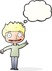 cartoon happy boy with thought bubble