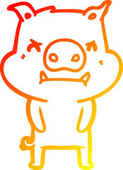 warm gradient line drawing angry cartoon pig