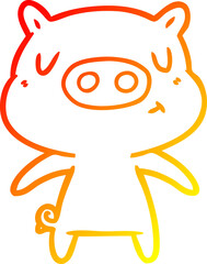 warm gradient line drawing cartoon content pig