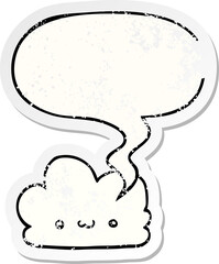 cute cartoon cloud and speech bubble distressed sticker