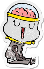 distressed sticker of a happy cartoon robot