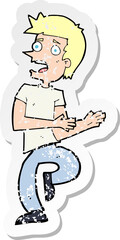 retro distressed sticker of a cartoon stressed out man