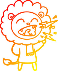 warm gradient line drawing cartoon roaring lion