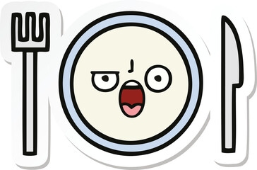 sticker of a cute cartoon dinner plate