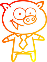 warm gradient line drawing cheerful pig in office clothes