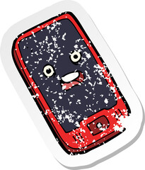 retro distressed sticker of a cartoon mobile phone