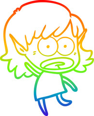 rainbow gradient line drawing cartoon shocked elf girl