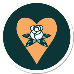 tattoo style sticker of a heart and flowers