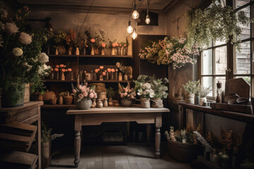 Fototapeta na wymiar Cozy and charming flower shop interior