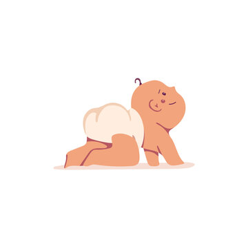 Cute Baby Icon Wearing Pampers Crawling