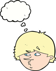 cartoon suspicious man with thought bubble