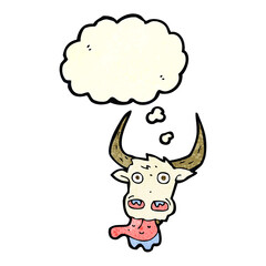 cartoon cow face with thought bubble