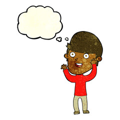 cartoon happy man with thought bubble