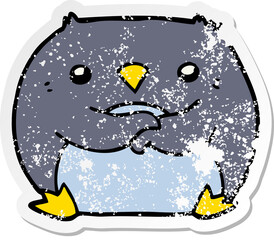 distressed sticker of a cartoon penguin