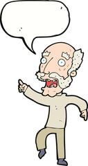 cartoon frightened old man with speech bubble