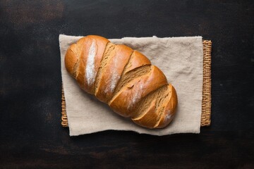 fresh baked bread, freshly baked bread on top of tea towel on black stone table