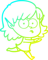 cold gradient line drawing cartoon elf girl staring