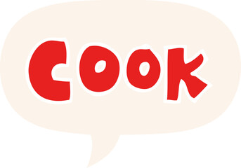cartoon word cook and speech bubble in retro style